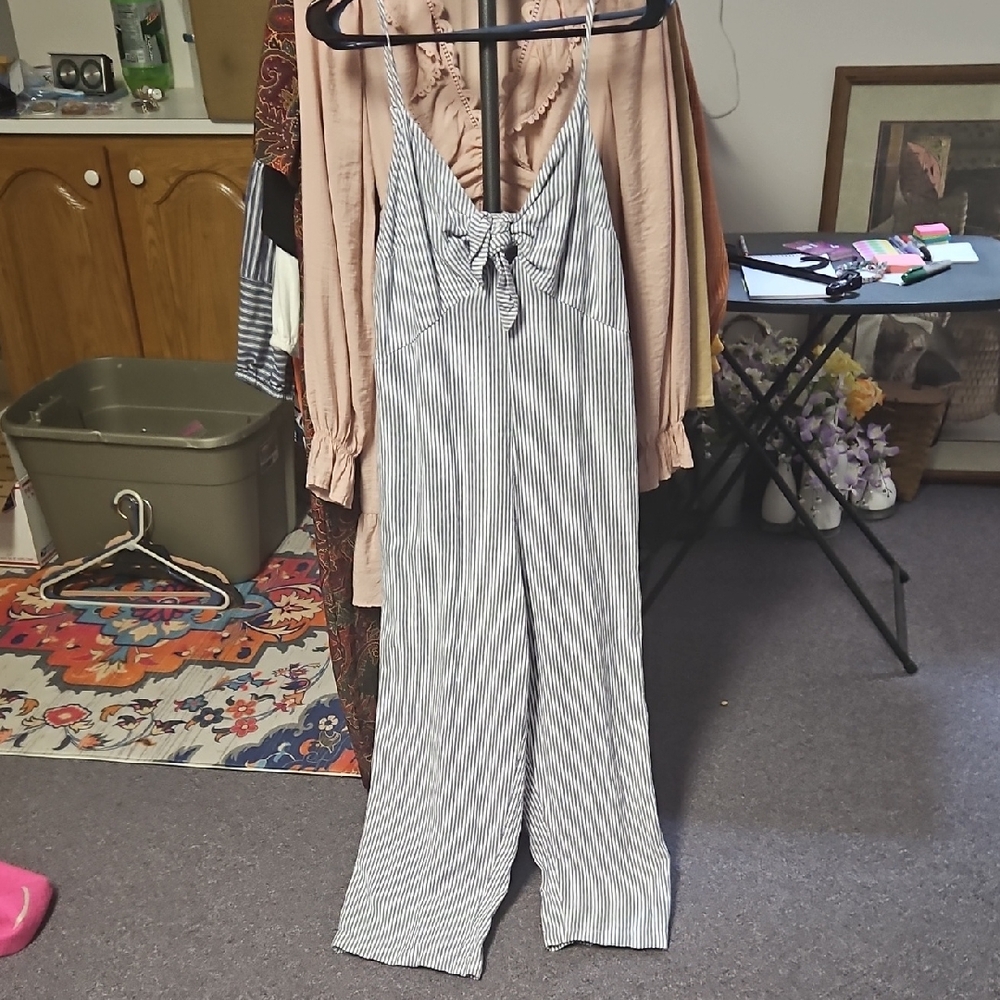 Old Navy Blue and White Jumpsuit with Classic Silhouette